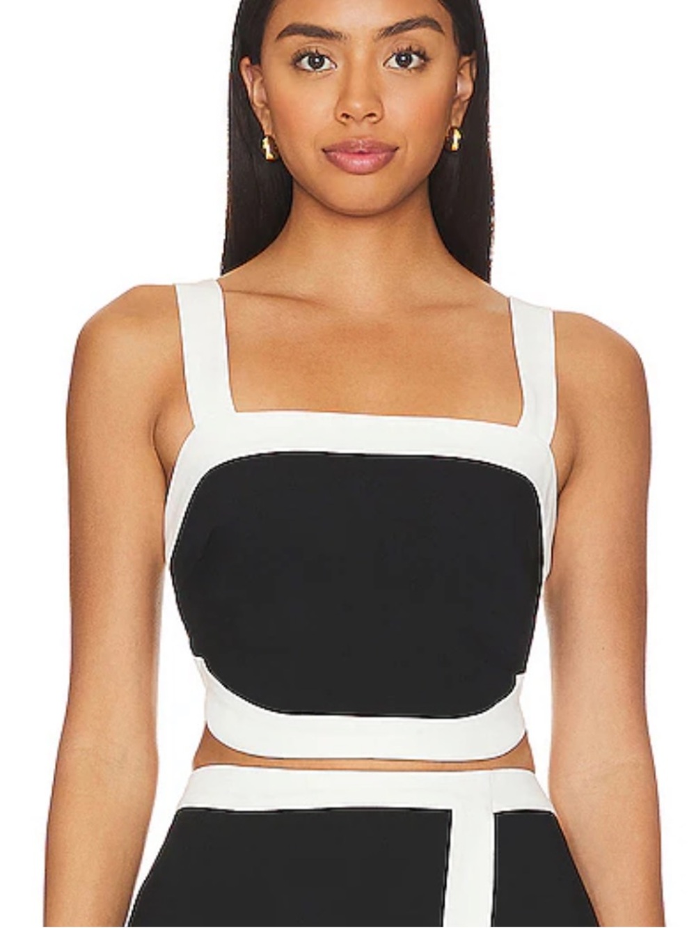 🌻NWOT Amanda Uprichard Porsha Top Black Ivory Contrast Sleeveless V Neck sz XS